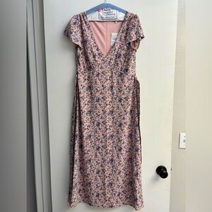 WAYF Floral V-Neck Dress in Pink/Mauve and Blue NWT
